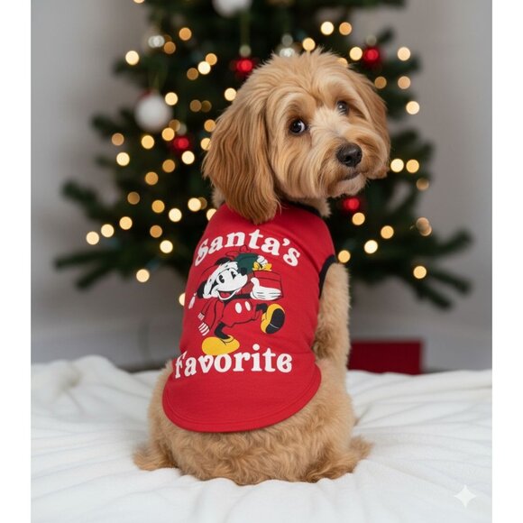 Disney Mickey Mouse Dog Shirt Santas Favorite Red L Polyester Made In Honduras - Picture 1 of 6
